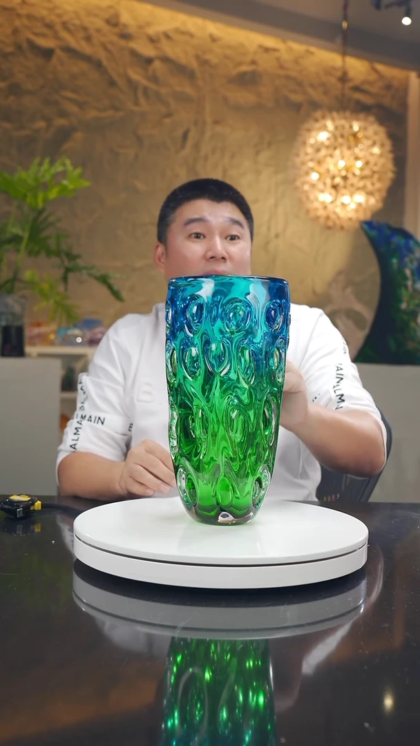 手工艺品琉璃别****气蓝绿色设计款花器