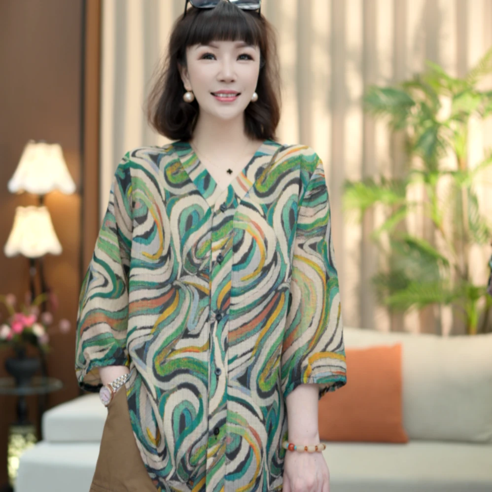XX&【欧版休闲印花小衫】XX88007#春夏女装新款印花宽松上衣小衫
