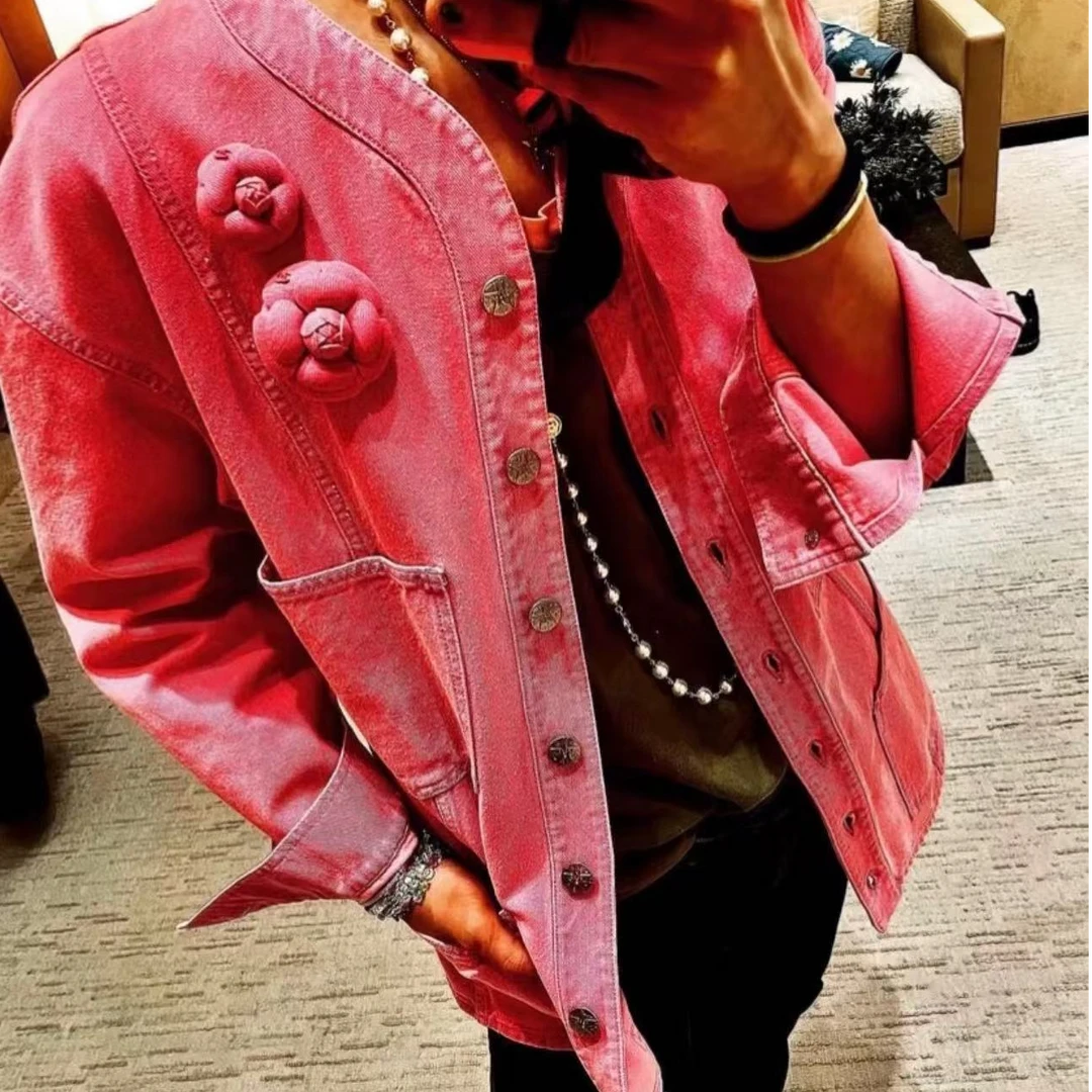 99新 Chanel/香奈儿 21S粉色牛仔外套  38码*（缺少胸针）