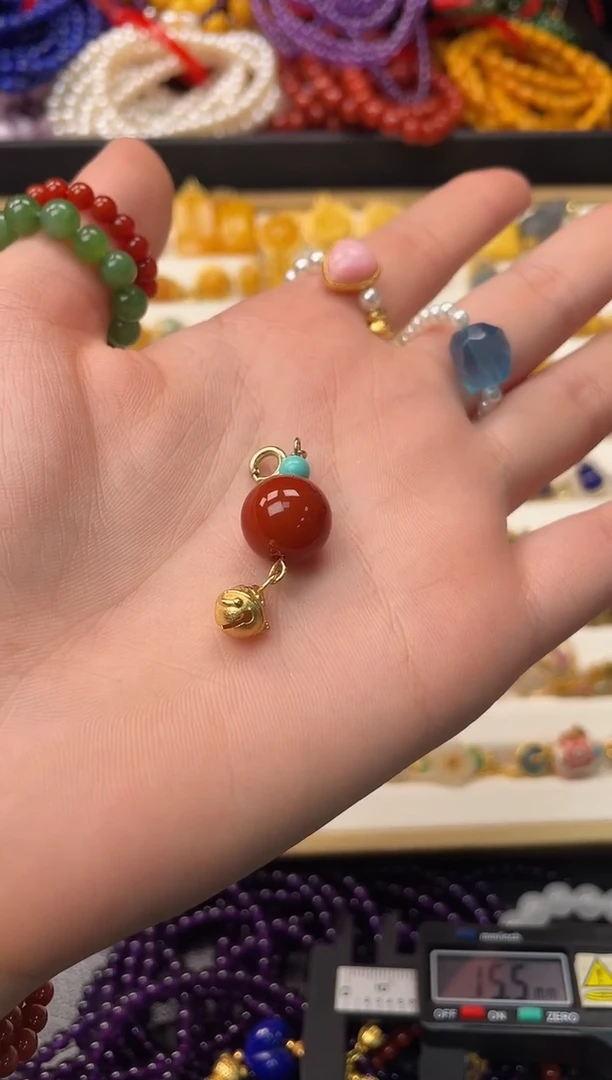 未镶嵌滴流玛瑙/玉髓圆珠招财猫滴流