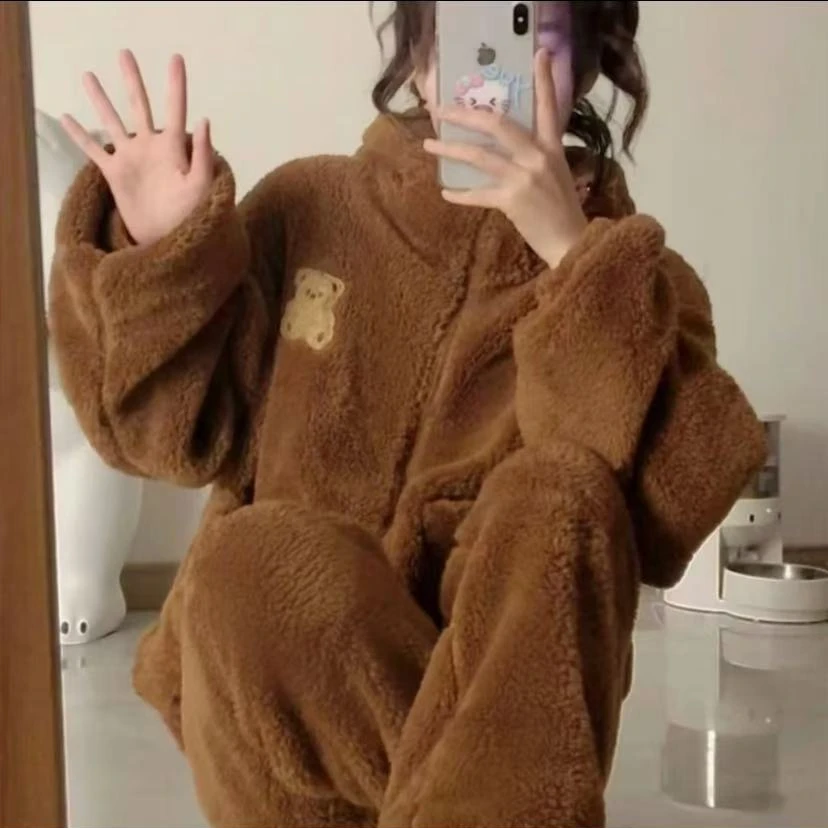 经典冬季套装小熊加厚冬休闲家居套装睡衣