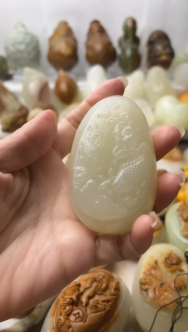 石材古青石棉纹正常不退换荷花鱼
