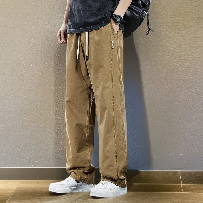 纯棉工装休闲裤男士2025夏季薄款美式高街微喇直筒裤潮流阔腿长裤