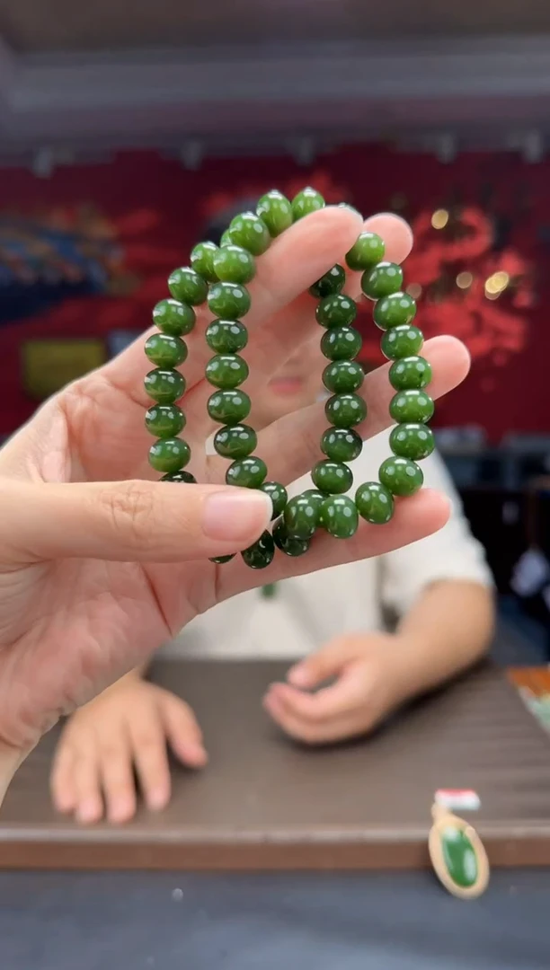 未镶嵌手串和田玉碧玉猫算盘珠单圈手串