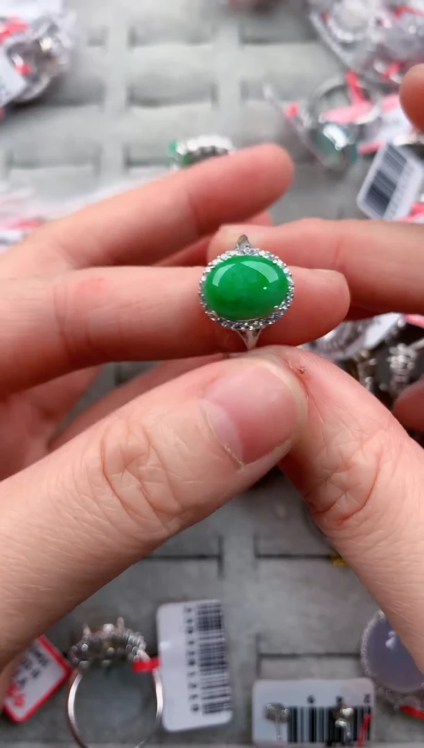 银S925镶嵌戒指翡翠222---1