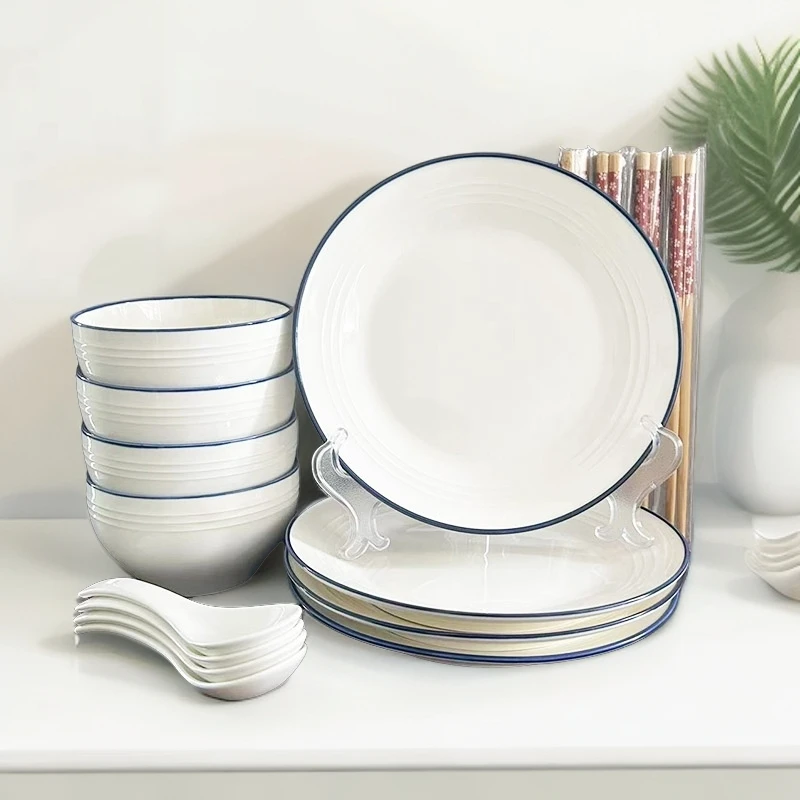 16件套装横纹系列家用颜值陶瓷餐具陶瓷餐具套装米饭碗菜盘