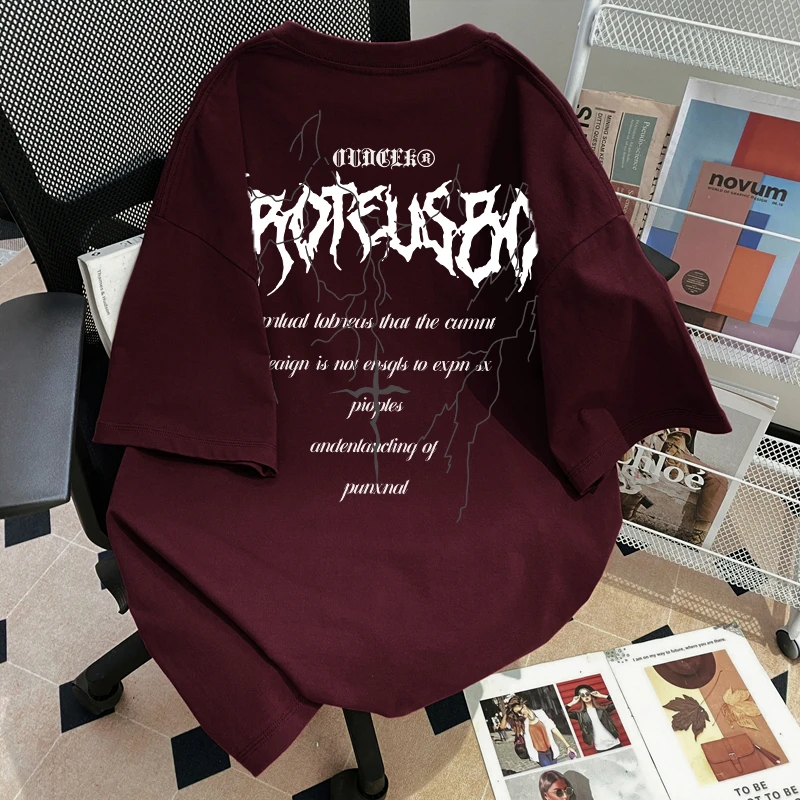 100%纯棉重磅小众休闲印花高级设计vintage短袖T恤宽松感美式潮牌