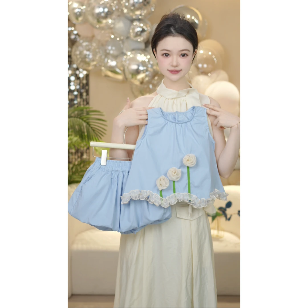 【MM】2025夏季女童原创设计款甜美轻奢棉布套装