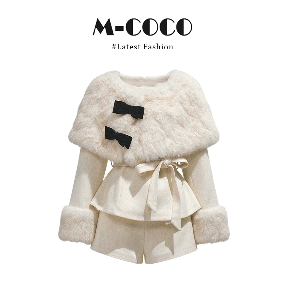 MARIE.COCO韩系纯欲巨好看圣诞轻奢奶白系秋冬外套斗篷短裤三件套