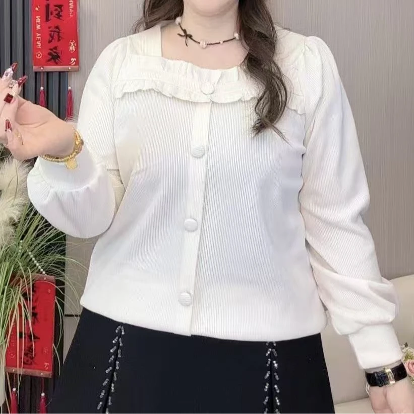 2025春季新款时尚显瘦打底衫方领娃娃领大码女装气质百搭宽松弹力