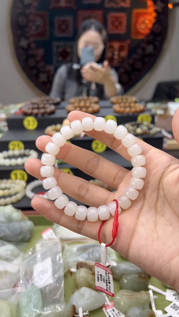 未镶嵌手串和田玉天泰白玉算盘珠手串卡8/10