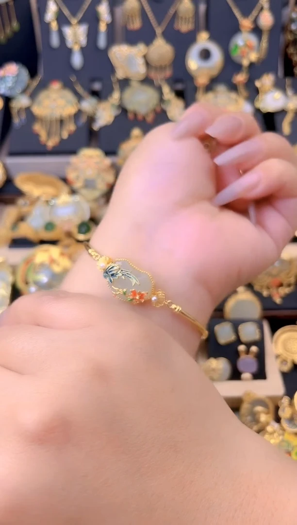 和田玉银S925镀金镶嵌套链凤凰回头如意锁手链