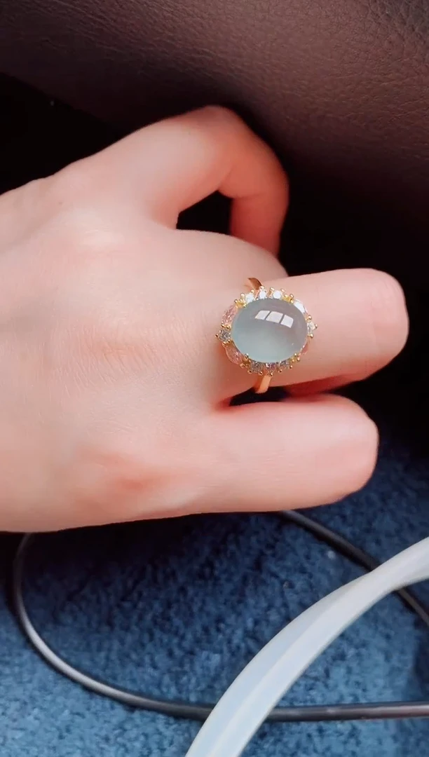 【闪购商品】翡翠戒指银S925镶嵌天然a货翡翠176