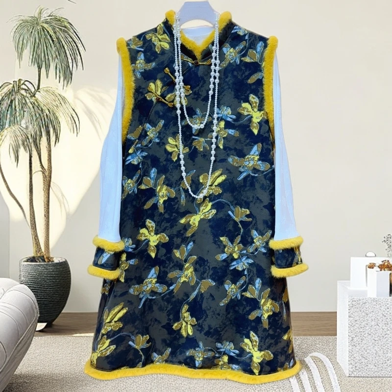 2025冬季新款中国风时尚套装宽松大版长款加绒马甲磨毛小衫两件套