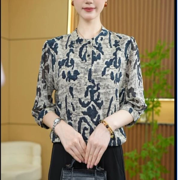 [雅韵芳华]古早新款百搭休闲大码时尚中袖宽松衬衣91907