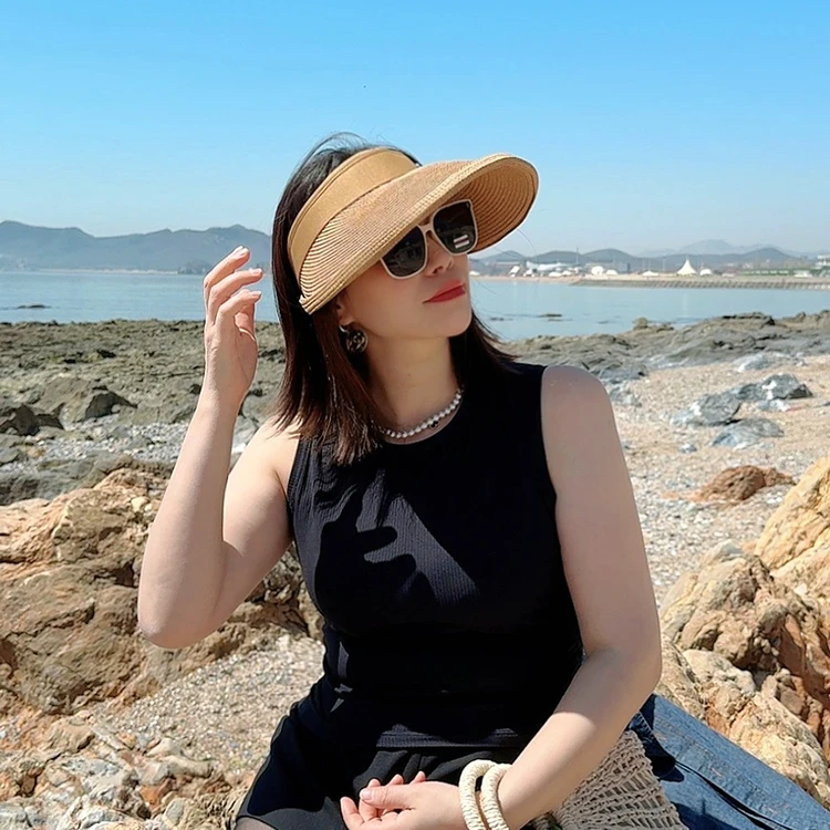 spany韩国大檐草帽子女夏ins同款代购出游防晒空顶贝壳发箍帽韩版