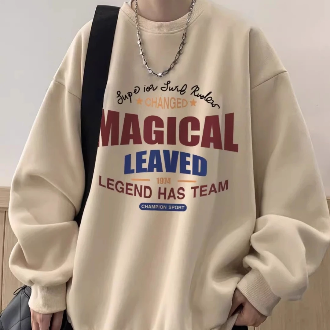 新款重磅oversize复古美式重磅字母圆领卫衣男款潮牌宽松休闲上衣