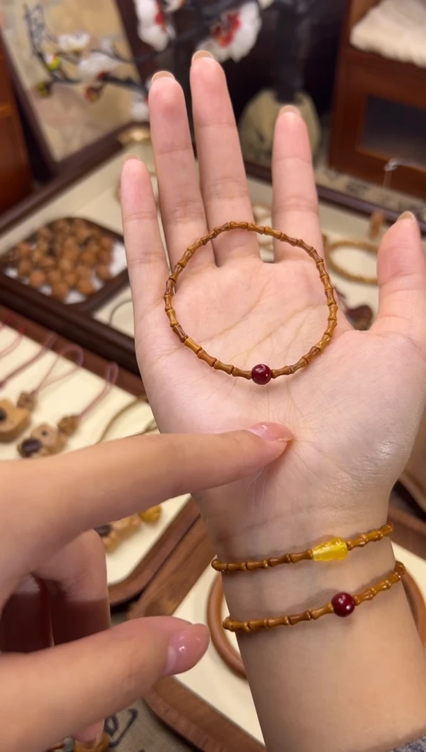 手串桃核【桃缘行】竹节「红色莎莎」桃木桃核辟、挡、驱、护 备注手围