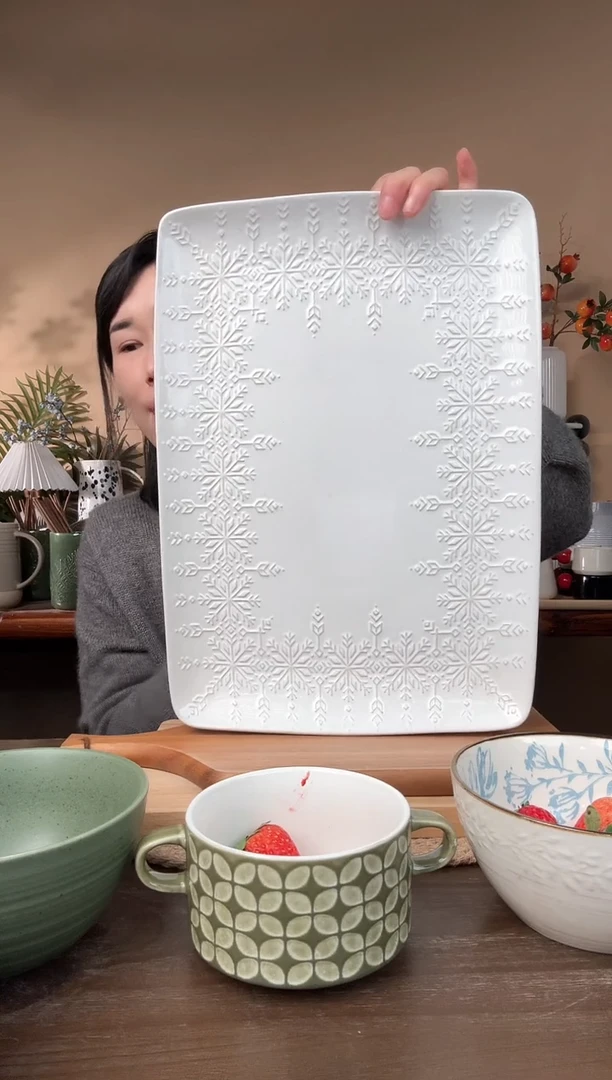 【闪购商品】瓷片16英寸浮雕大长方盘微瑕