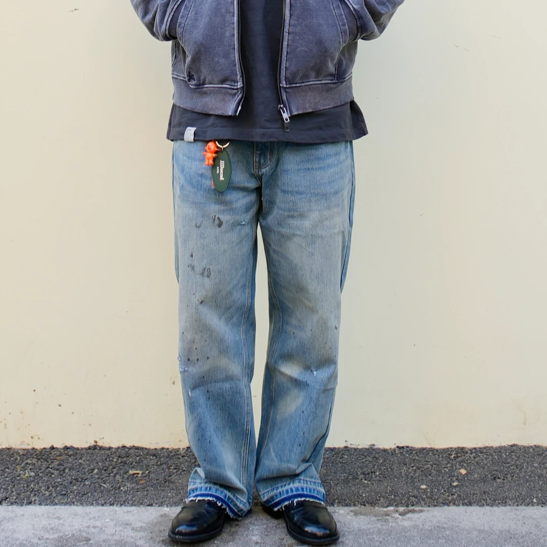ACKMANCA D01-DW 返潮复古做旧水洗宽腿牛仔裤 破洞潮流牛仔裤