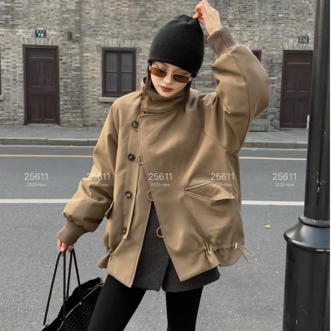 25611#y特色高领下摆抽绳保暖外套洋气时尚百搭韩版