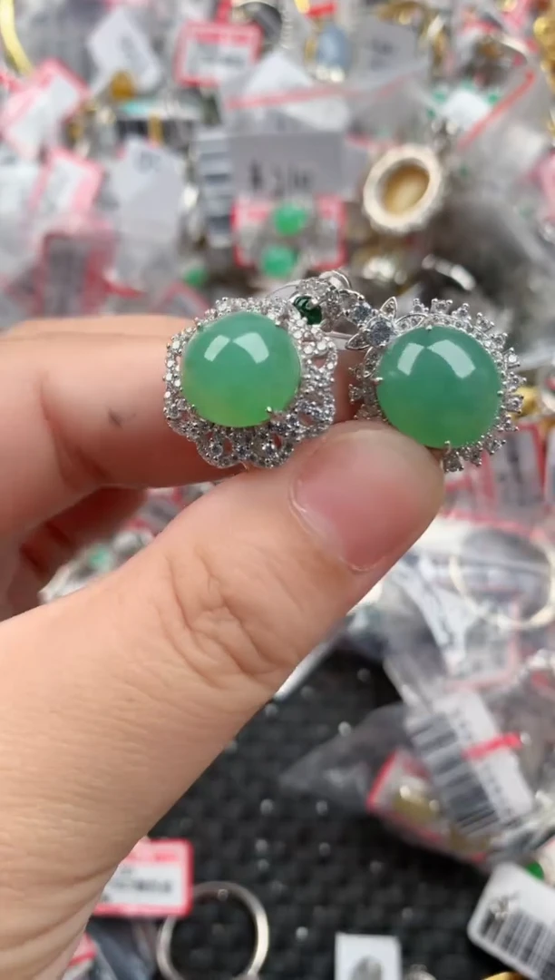 银S925镶嵌戒指翡翠444   2