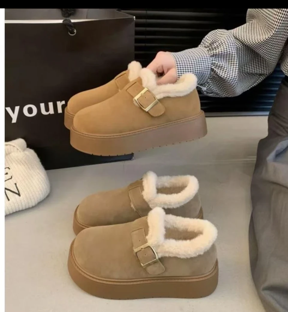 厚底雪地靴女款冬季加绒美拉德乐福棉鞋2025新款一脚蹬复古勃肯鞋