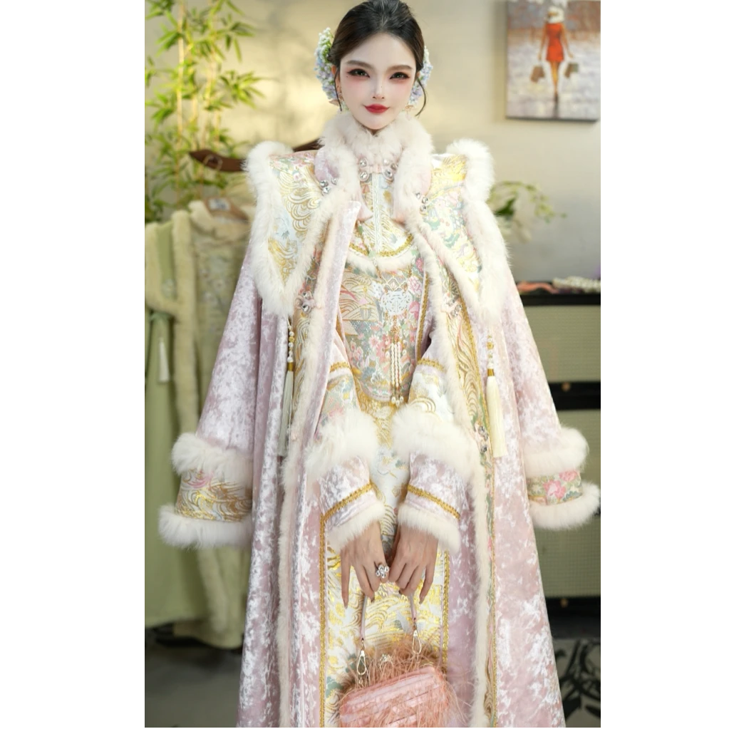 【夏维莲】新中式入冬漂亮款时髦气质跨年穿搭粉色套装（5444+5454）