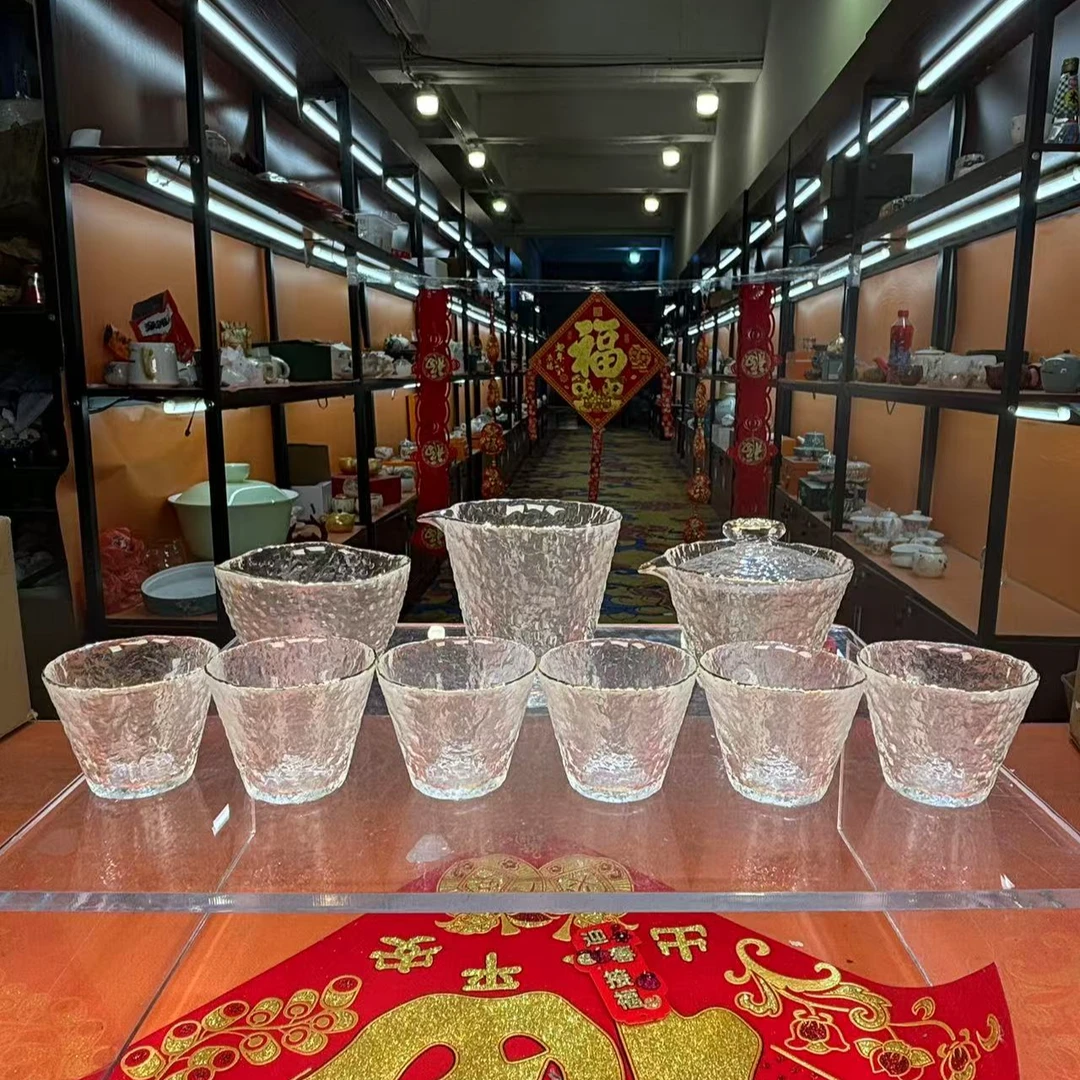 知名茶具  冰露描金水晶茶具套组耐热透明家用无礼盒包装-5345
