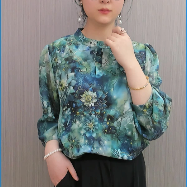 2025玉叶花舞气质小衫百搭显瘦不过时衬衫洋气圆领套头女夏季