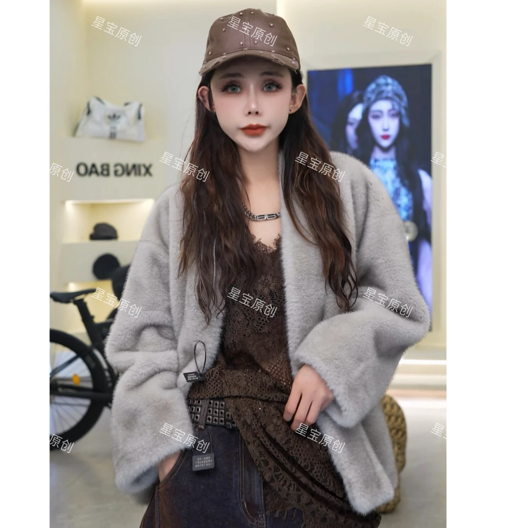 人造皮草 2025冬季新款银兰欧貂绒复古高级感毛毛衣