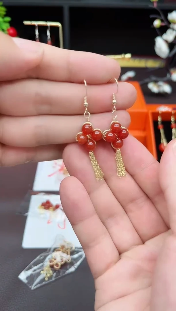 玛瑙/玉髓耳饰银S925镶嵌X122