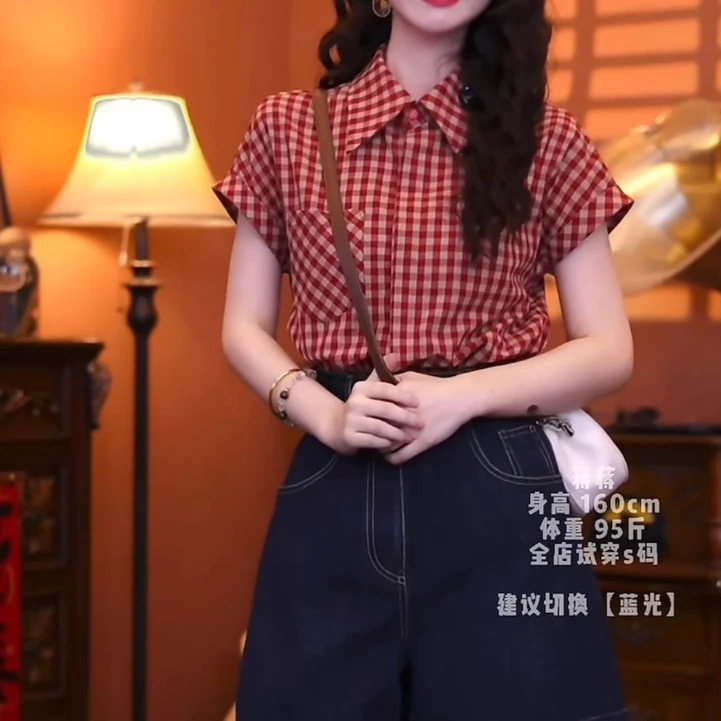 港味复古衬衣时尚气质衬衫夏季短袖上衣