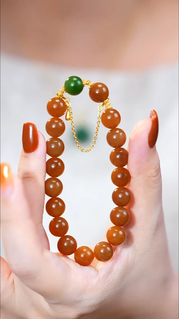 银S925镶嵌手串和田玉圆珠手串一条