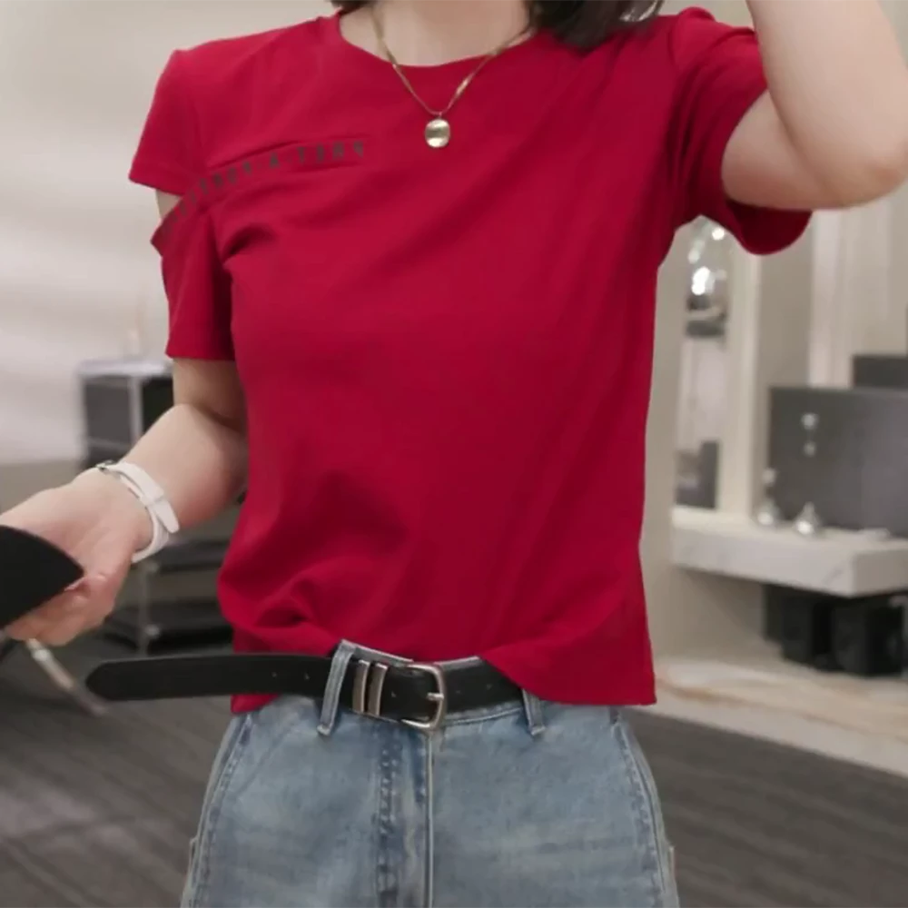 2025夏季新款时尚休闲气质T恤上衣简约圆领C5223