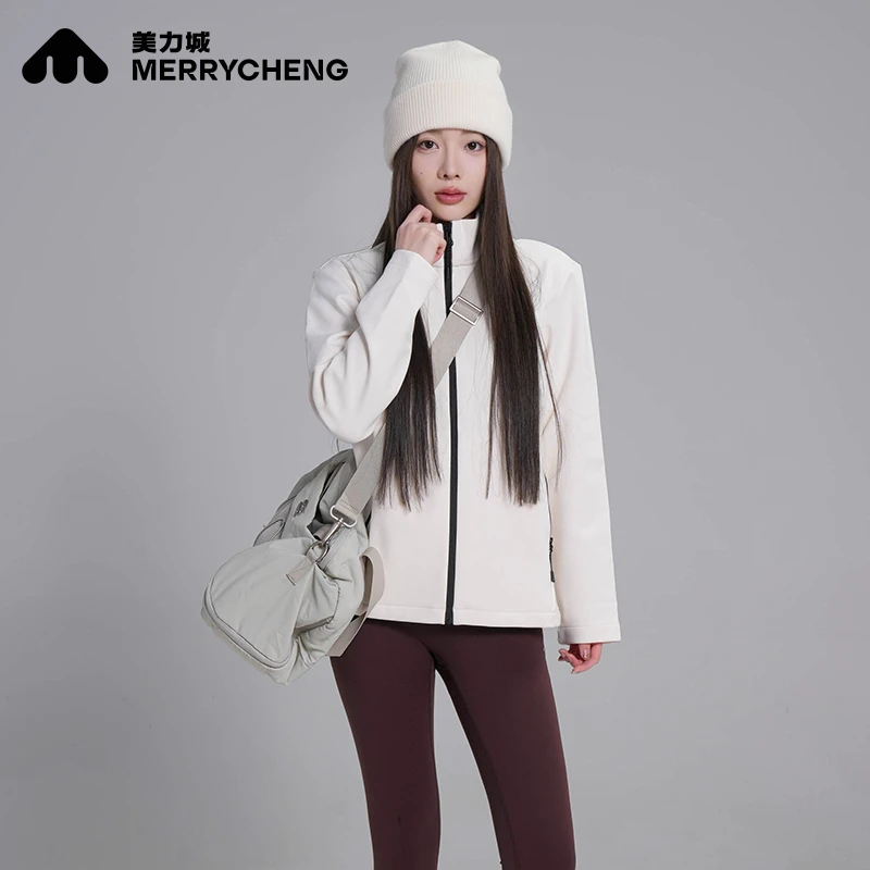 美力城运动户外针织外套女士2025新款春秋时尚保暖立领冲锋衣1701