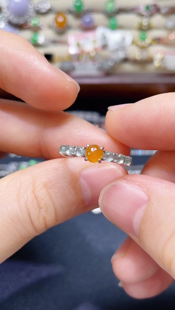 翡翠戒指银S925镶嵌-缅料