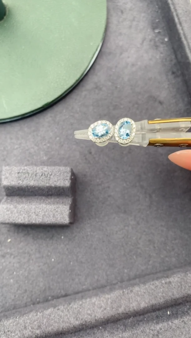 18K金镶嵌耳坠海蓝宝石0.80ct海蓝宝   定制   FG