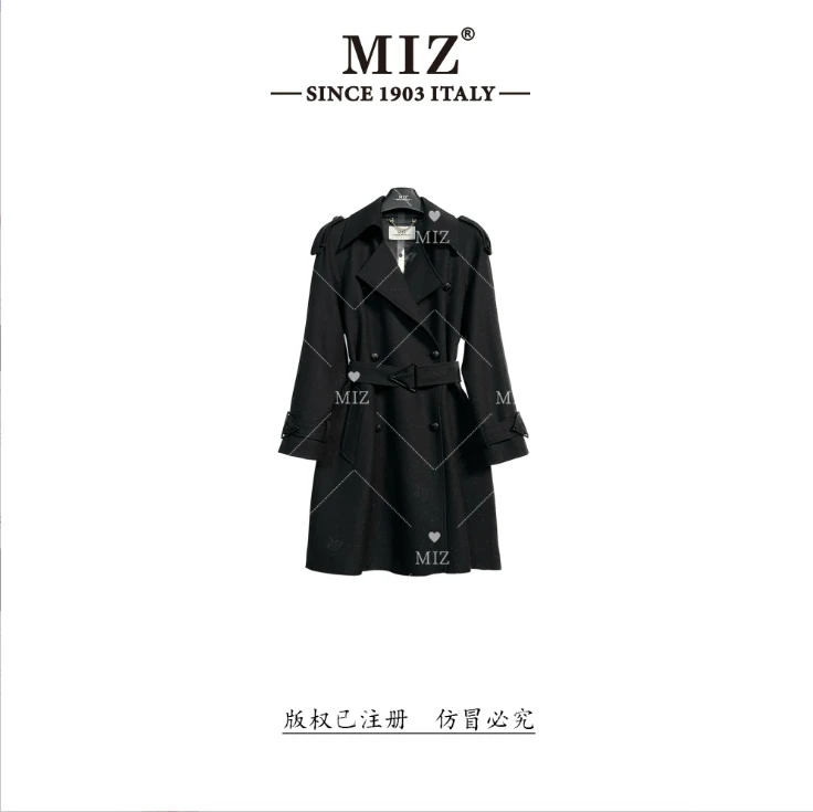[MIZ]秋冬新款定制细闪黑色显瘦气质高定短款风衣外套2335039