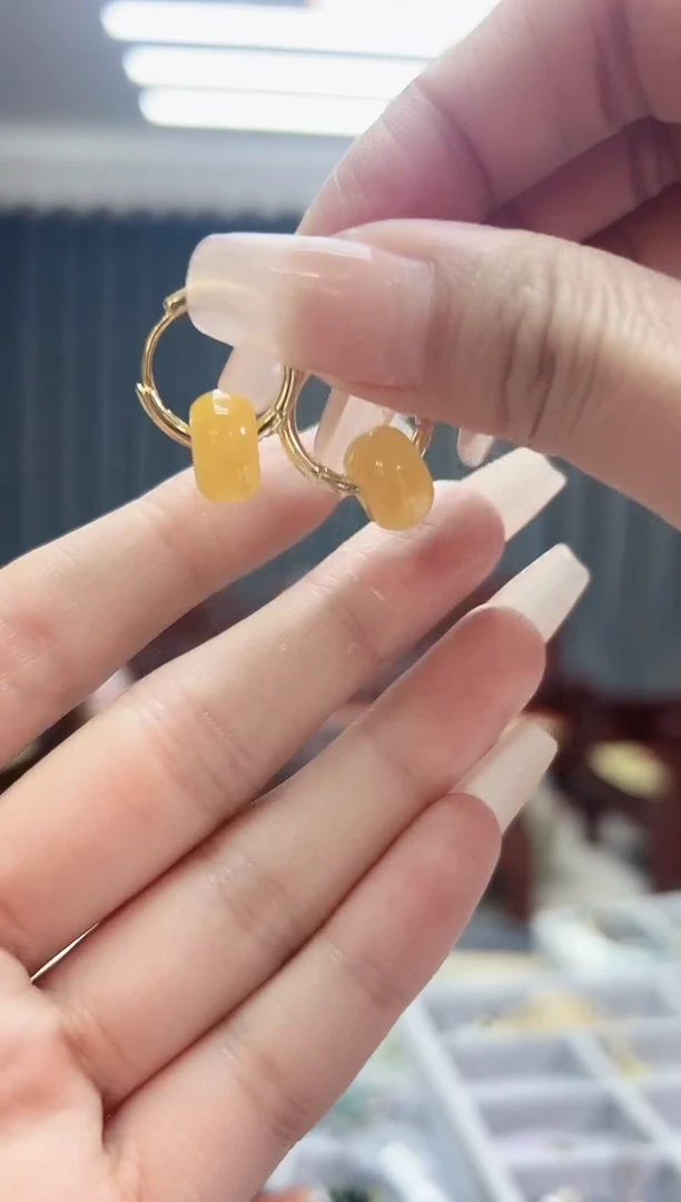 翡翠未镶嵌耳饰黄翡翠路路通耳坠