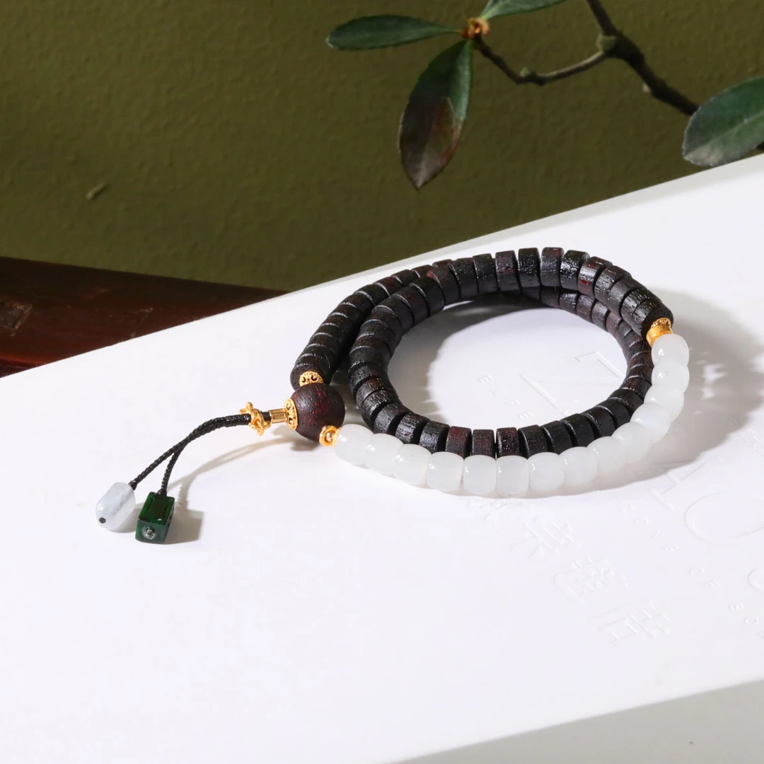 【意婵】《寂川》高品满油级降真香双圈手链羊脂白玉翡翠18K金-912284