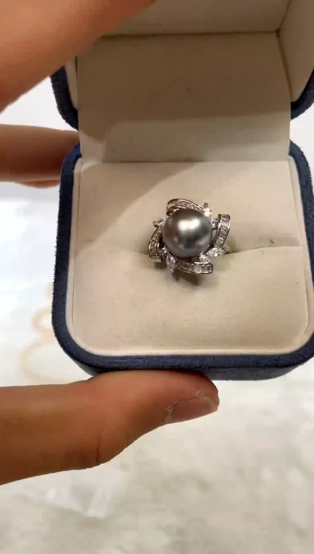 银S925镶嵌戒指海水珍珠 11-12