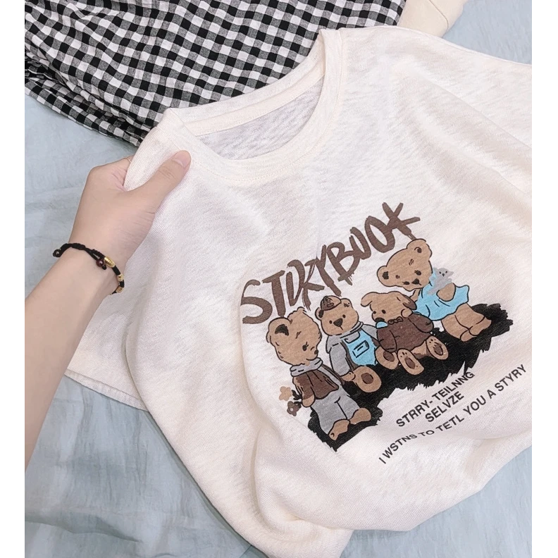 夏季新品【小熊派对】圆领套头休闲卡通印花飞飞袖短袖T恤衫 5718