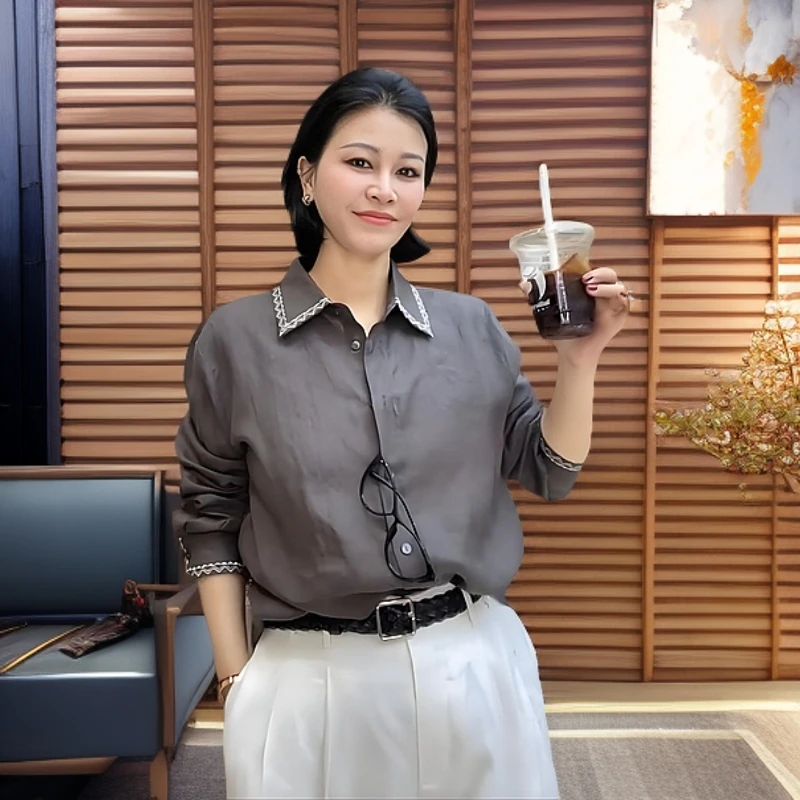 MISS MIN  S3970 自然文艺 原木亚麻重工刺绣精致感宽松休闲衬衫