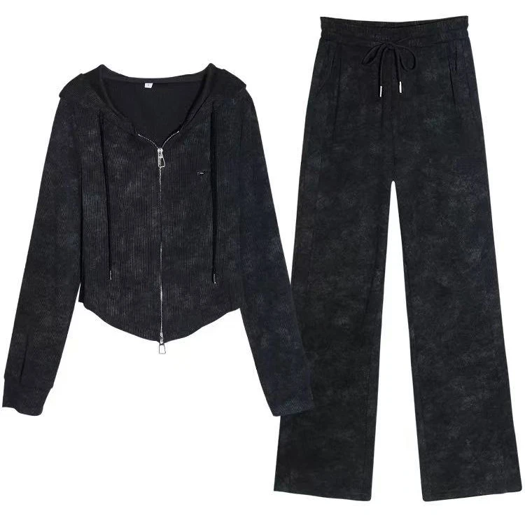 运动休闲开衫外套阔腿裤套装女春秋款2025新款时尚洋气减龄两件套