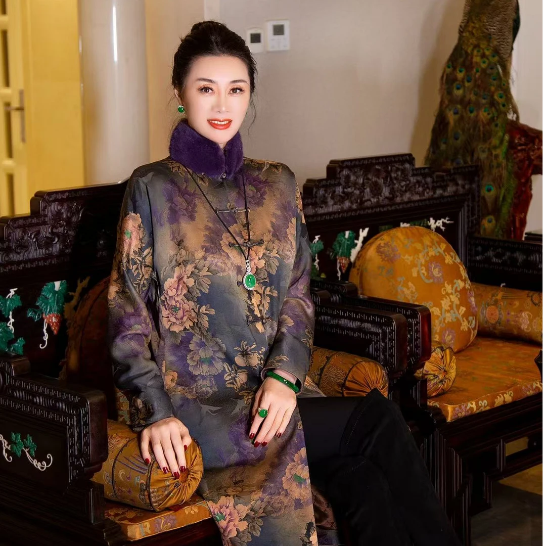 EDFNOT/杨红霞汝意WY香云纱蓝影绽放棉衣1611-0502