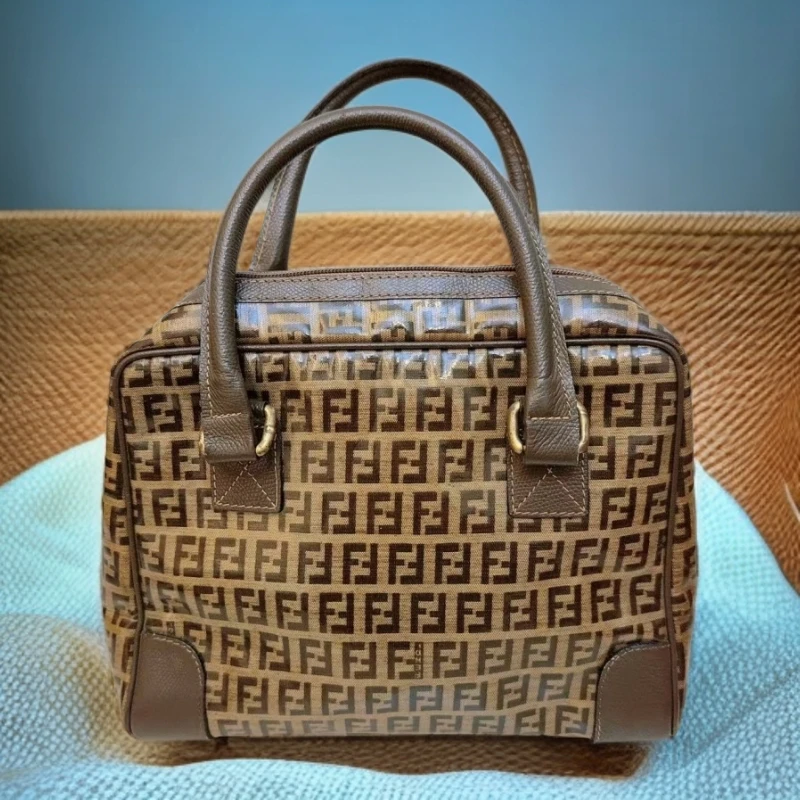 95新 FENDI/芬迪 棕色老花手提包 1478 6021