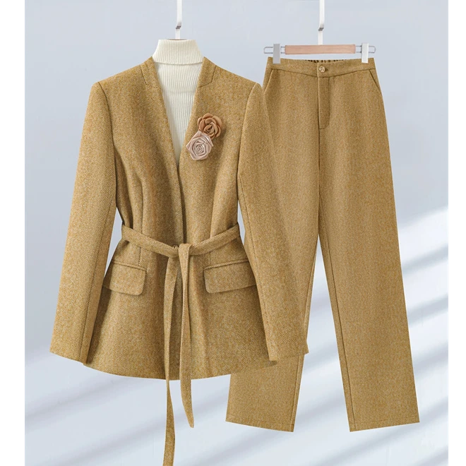 W8068秋季新款2025年时尚西服套装女显瘦外套阔腿裤两件套