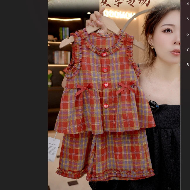 MOMOCO套装童装森系休闲韩版夏季少女风格子洋气女童77630784009