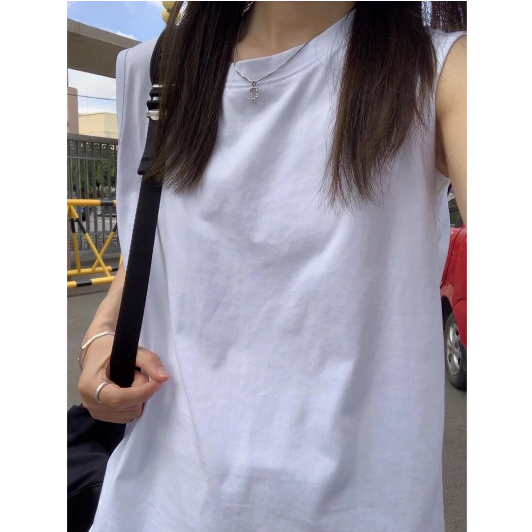 白色cleanfit坎肩无袖背心男款夏季高级感宽松型运动情侣纯棉t恤